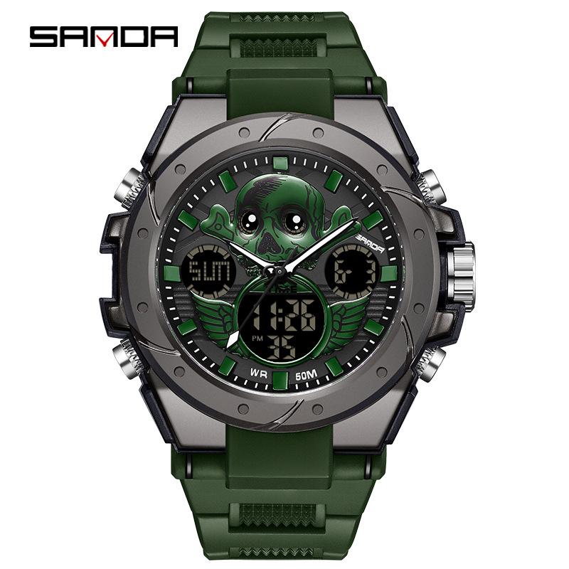 Sanda Men's Large Dial Multifunctional Waterproof Sports Watch with Alarm