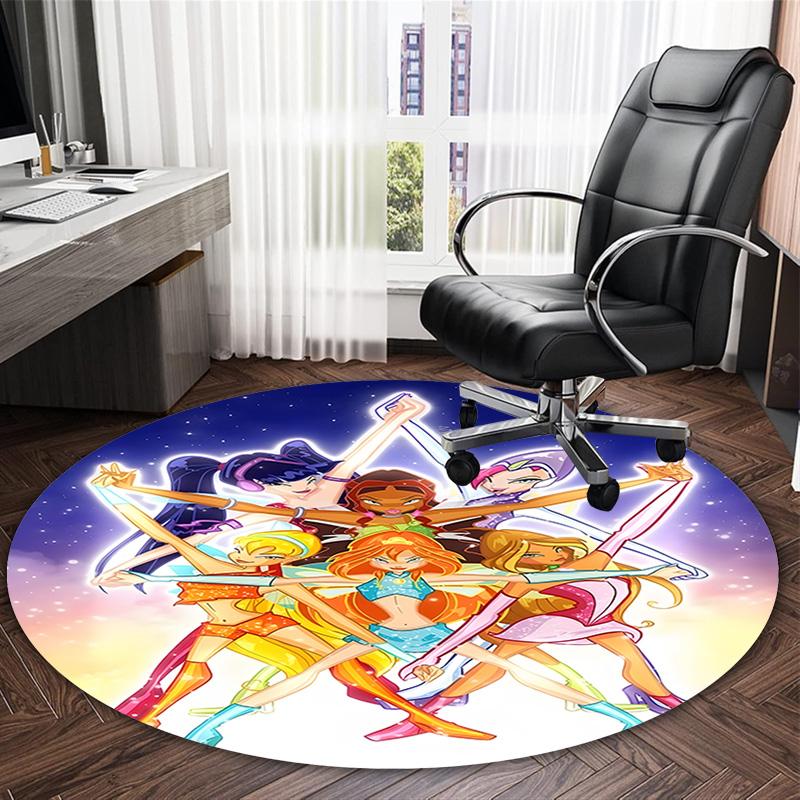 1pc Winx Club Carpet, Round Rug, Comfortable, Suitable for Entryways, Living Rooms, Office, And Bedrooms, Christmas Decoration