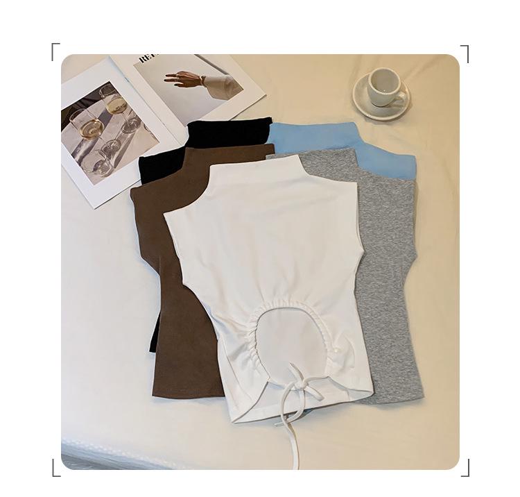 Женская облегающая футболка с открытой спиной: Летний, без рукавов, с полувысоким воротником, стиль 'hot girl'