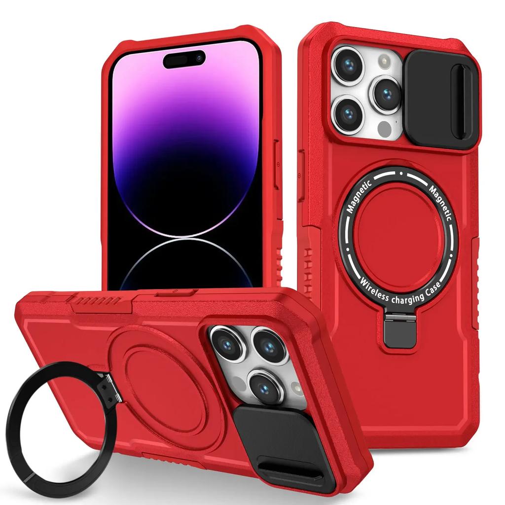 Чехол-подставка для iPhone 15 14 Pro Max Plus Сдвижная крышка камеры с невидимой подставкой Военная защита от падений Прочный магнитный чехол