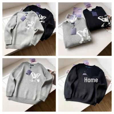 Модный Унисекс Свитер-Пуловер Крупной Вязки с Жаккардовым Узором и Буквами LV