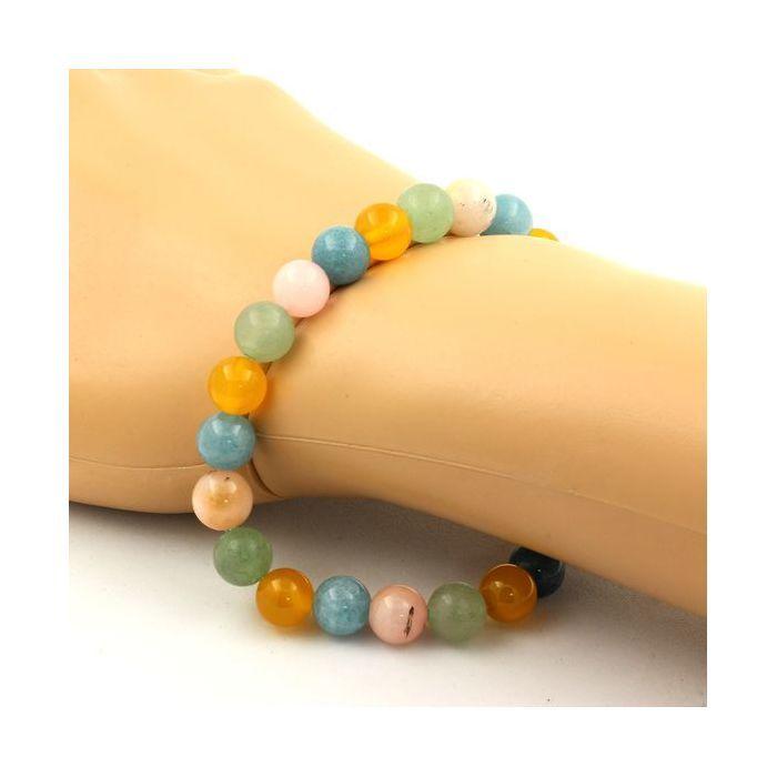 Pierres et Minéraux. Bracelet Perles Opale Rose + Aigue-Marine + Agate jaune + Péridot 8 Fabriqué en France.