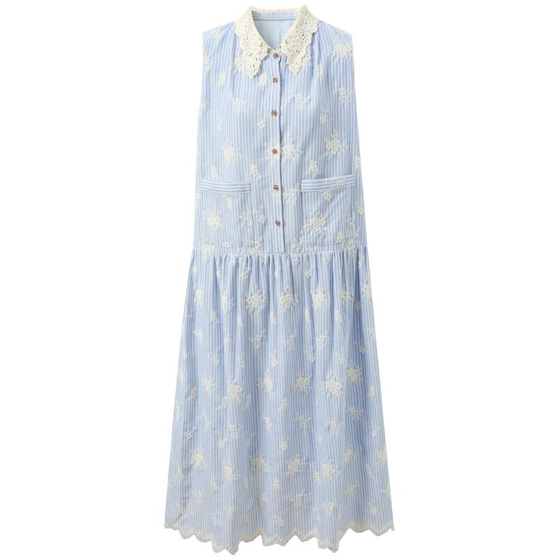 Безрукавное платье А-силуэта с вышивкой в полоску Саньцай