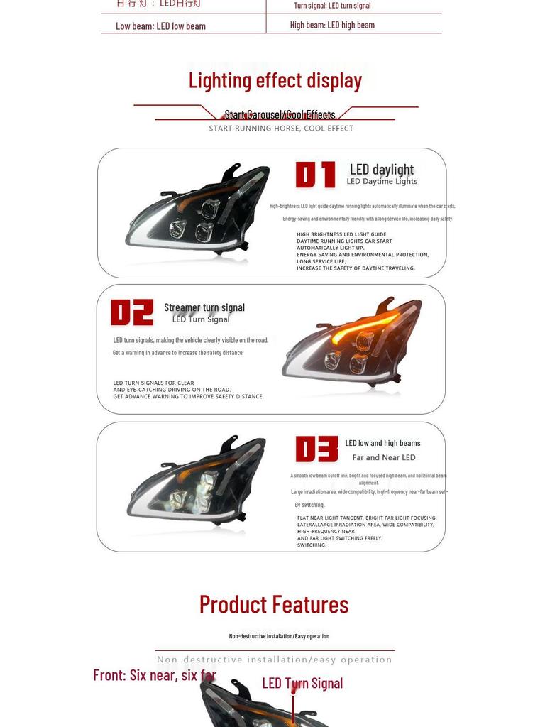 Комплект светодиодных линз с дневными ходовыми огнями и динамическими указателями поворота для ретрофита Lexus RX 2004-2008