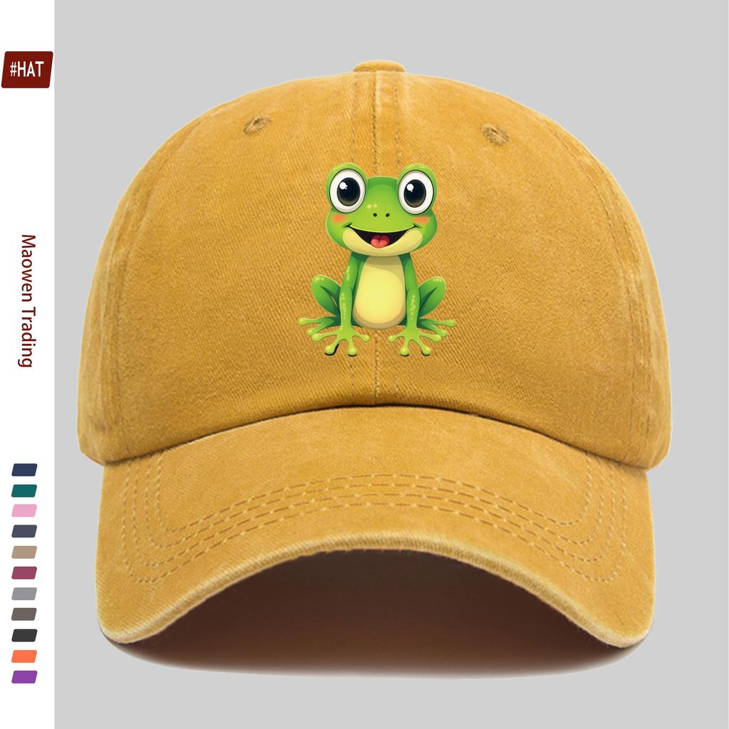 pc Cartoon Frog Print Pattern Baseball Cap Cartoon Patriotic Style Design Fashion Decor Hat Truck Driver Papa Hat Comfortabl
