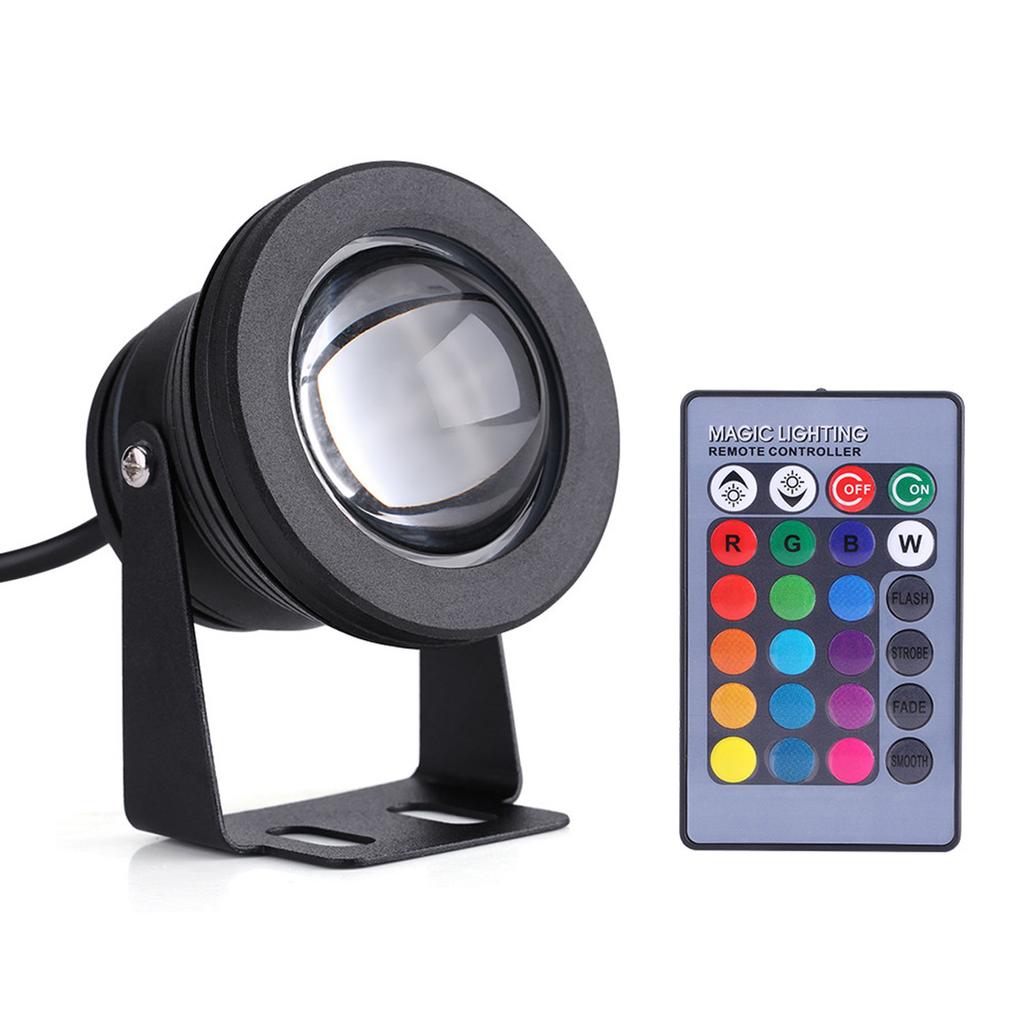 Marine Boat Yacht 10W 12V RGB LED Spot Light Rainproof Lamp with Remote Control Black