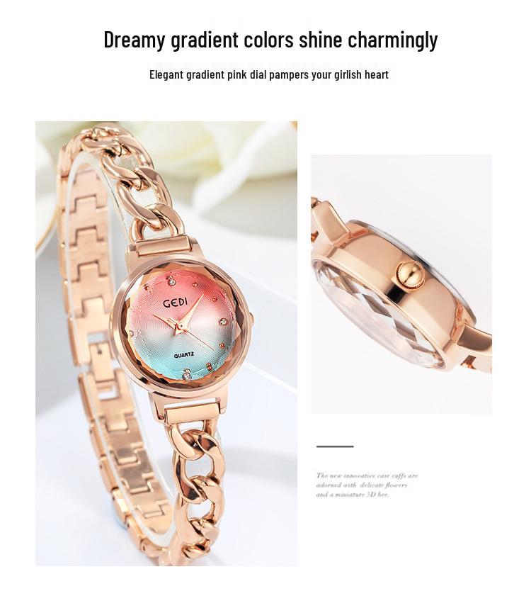 Gedi Fashion Градиентный циферблат Женские джинсовые часы-цепочка Водонепроницаемые кварцевые часы