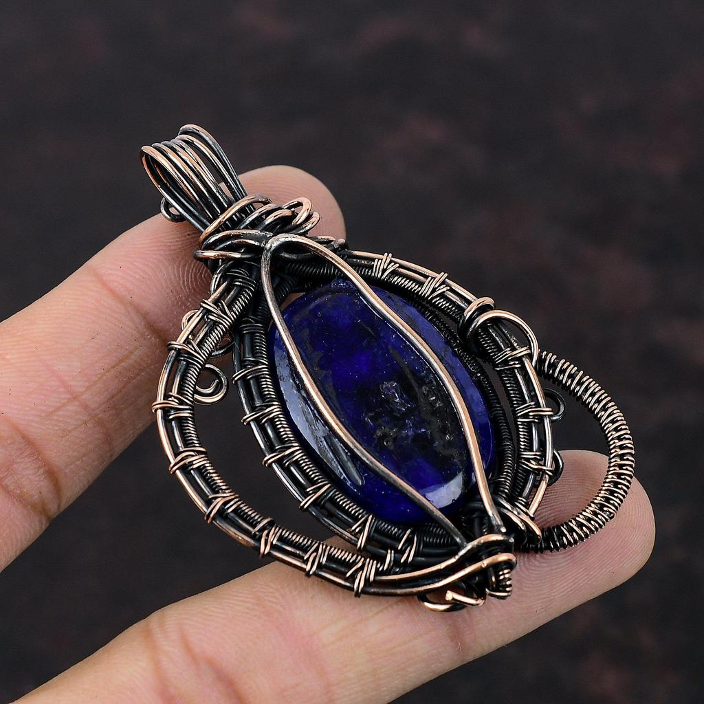 Подвеска с граненым синим сапфиром, медная проволока, обернутая драгоценным камнем, ручная работа, медная подвеска, женская подвеска, проволочная обертка, ювелирное изделие, подарок для мамы