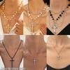 Women's Geometric Diamond Cross Necklace - European & American Punk Hip-Hop Style Choker