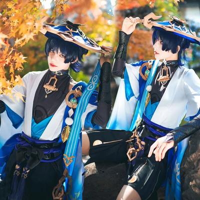 Genshin Impact Wanderer Scaramouche Косплей Костюм Балладная Шляпа Парик Униформа Куникузуши Хэллоуин Карнавальная Одежда Для Вечеринки Аниме