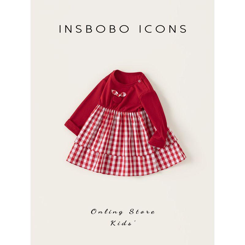 Insbobo Girls' Dress Spring New Style Baby Red Dress Kidsren's Skirt Little Girl's One-Year-Old Clothes