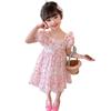 2-6 Years Children Girls Floral Dress Summer Casual Puff Sleeve Princess Dress