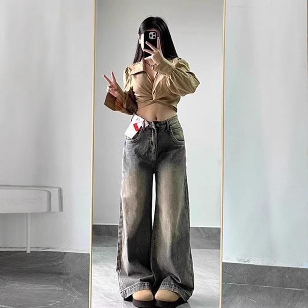 2025 Women's High-Waist Retro Straight Leg Jeans: Slimming, Loose-Fit, Wide-Leg Autumn Pants