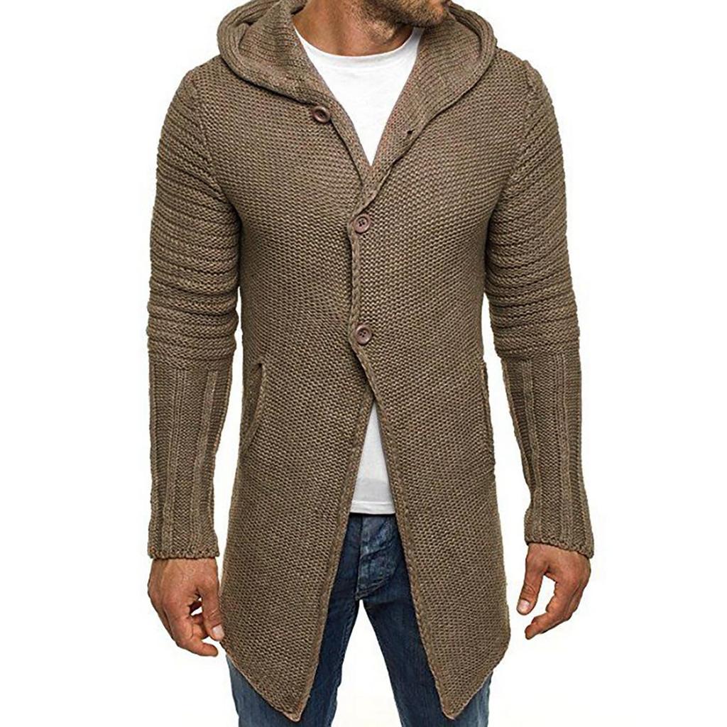 Autumn Winter Hooded Knitted Cardigan Long Sleeve Medium Long Sweater Jacket