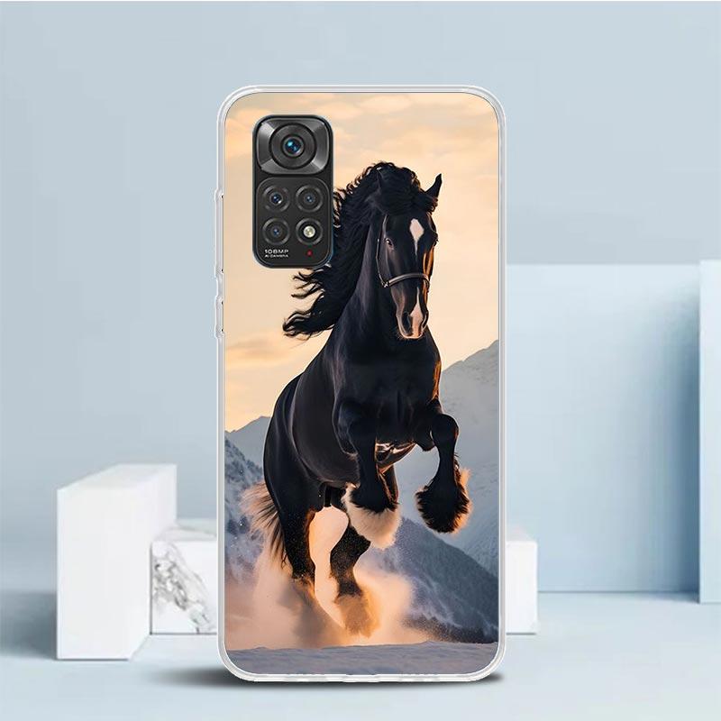 Чехол для телефона Animal Black Horse для Xiaomi Redmi Note 15 14 14S 13 12S 12 Pro Plus 11S 11 11T 11E 10S 10 + Мягкая задняя крышка из ТПУ Красный