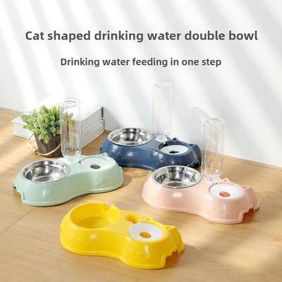 Кормушка для кормления кошек, автоматическое обновление воды, предотвращающее опрокидывание рисовой чаши, миска с защитой от шеи, двойная миска
