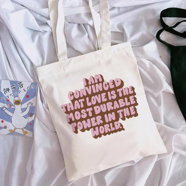 Женская сумка для покупок на одно плечо с принтом букв Kawaii Bag Harajuku Холщовая сумка для покупок для девочек Белая большая вместительная сумка