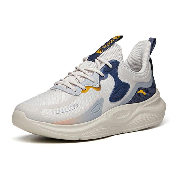 Anta Lingyun 2 Leather Splicing Non-Slip Wear-Resistant Low-Top Running Shoes Men Sneaker Gray Blue 112145541R-3