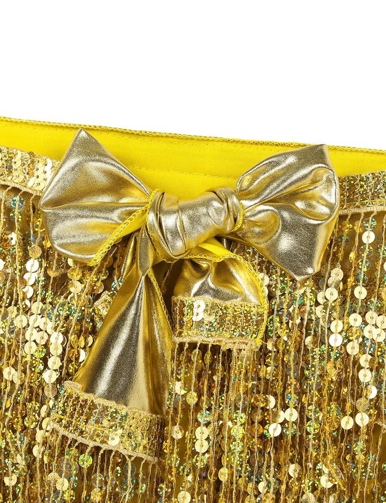 2Pcs Womens Shiny Sequin Tassels Belly Dance Costume Halter Bra Top with Hip Scarf Wrap Skirts Set Ballroom Dancewear