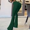 Women Flared Pants Elastic High Waist Solid Color Long Pants