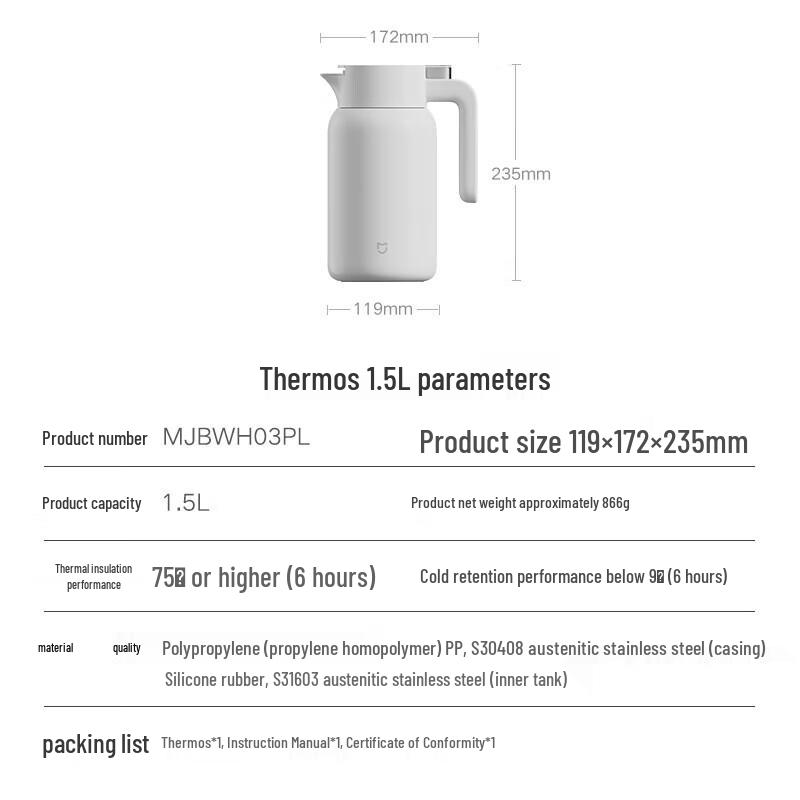 Xiaomi 1.5L 316L Stainless Steel Vacuum Insulated Kettle