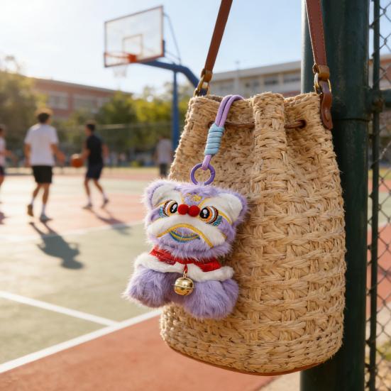 Plush Lion Dance Keychain Chinese Style Cartoon Animal Pendant Traditional Lion Dance Bag Charm New Year Gifts for Women Girls