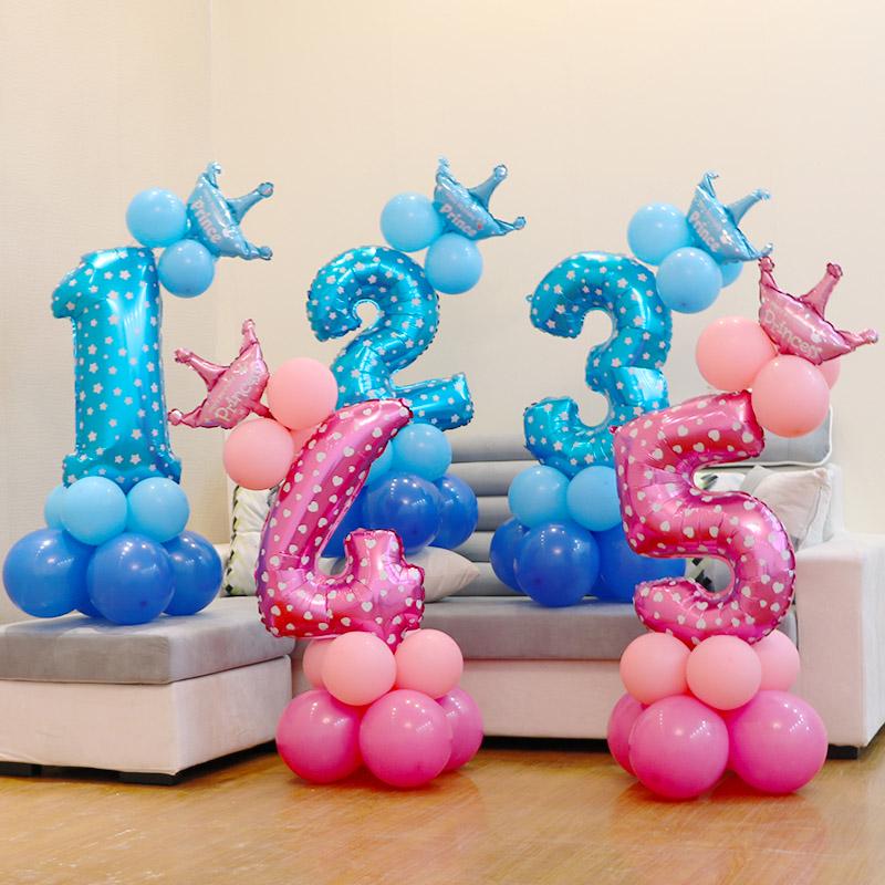 Happy Birthday Balloons Kids 1 2 3 Years Birthday Decoration Pink Blue Number Foil Ballons It's A Boy Girl Baby Shower Party MIT