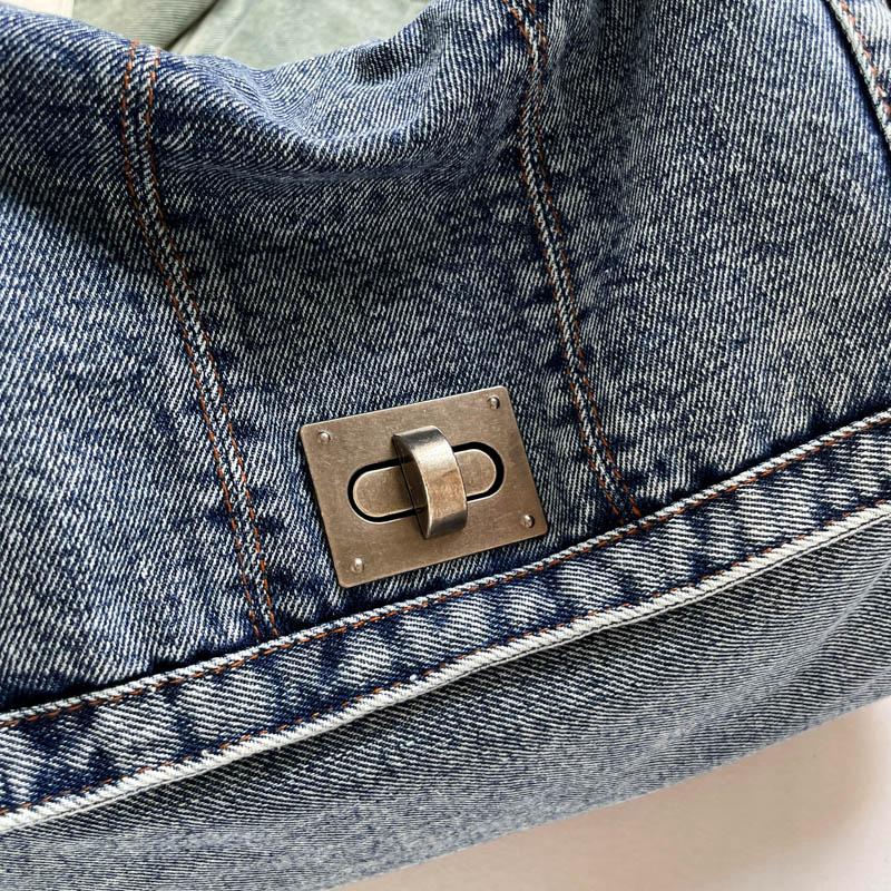 Винтажная джинсовая сумка Женская цепочка на плечо Сумка-тоут большой вместимости для поездок на работу