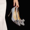 Мода 2025 Новые Серебряные Свадебные Туфли Бриллиантовый Бант Пайетки Высокие Каблуки Женские Туфли-Шпильки Свадебные Туфли Платье Стеклянные Туфли