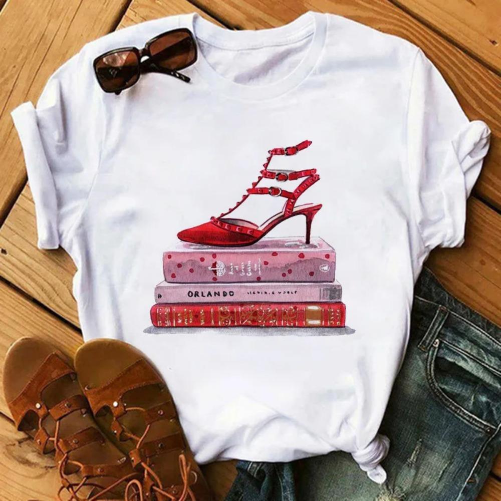 New Fashion High Heels Personalized Printed Women's Summer Short Sleeve T-shirt Casual Tops Oversized T Shirt Harajuku Tee