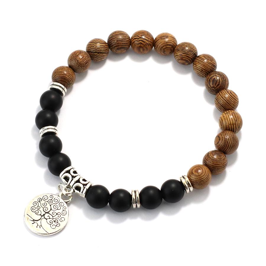 8mm Handmade Natural Stone and Wood Bracelet Lava Stone Men Brazelet Ethnic Style Tree of Life Turquoise Braslet Yoga Jewelry