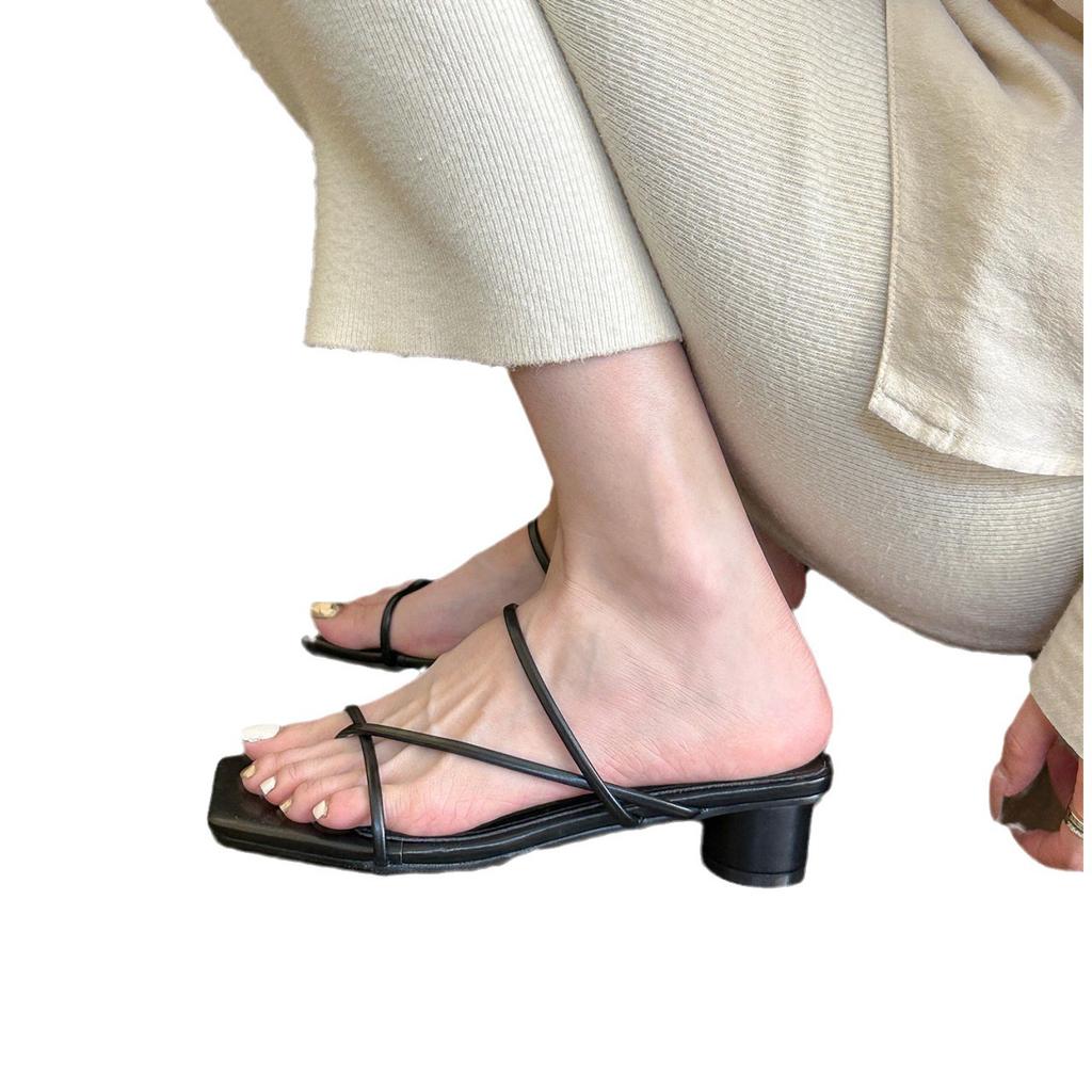 Полутапочки женские летние 2025 новинка корейская версия нежный фея ветер тонкий ремешок серебристые сандалии на толстом каблуке