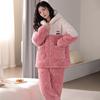 Flannel Three Layer Cotton and Pile Thick Pajamas Women Autumn and Winter Coral Velvet Can Be Worn Outside The Home Suit