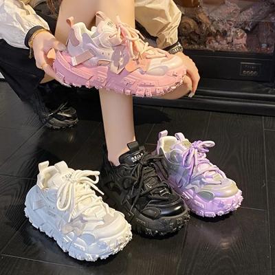 Кроссовки женские массивные внутренние кожаные повседневные белые женские туфли кроссовки на платформе кроссовки для бега Mujer