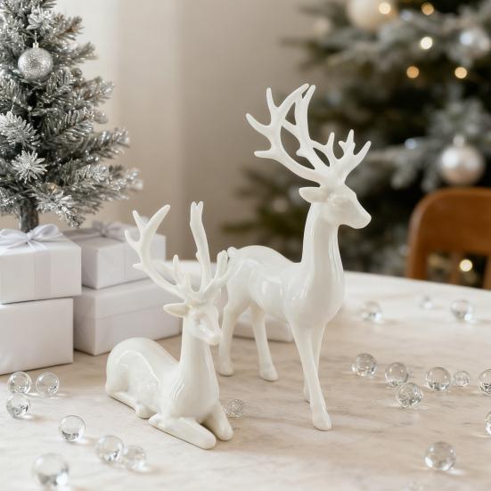 2/4Pcs Christmas Reindeer Statue Standing Sitting Elk Silhouette Figurine Deer Sculpture Home Office Desktop