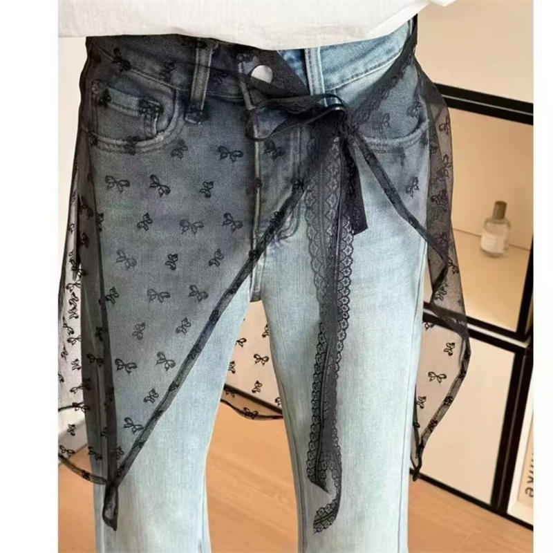 Retro Sweet Flower Hair Scarf Headband Lace-up Lace Mini Skirt Slim Fit Pretty Apron Wrap Skirt French Pastoral Headdress Girls