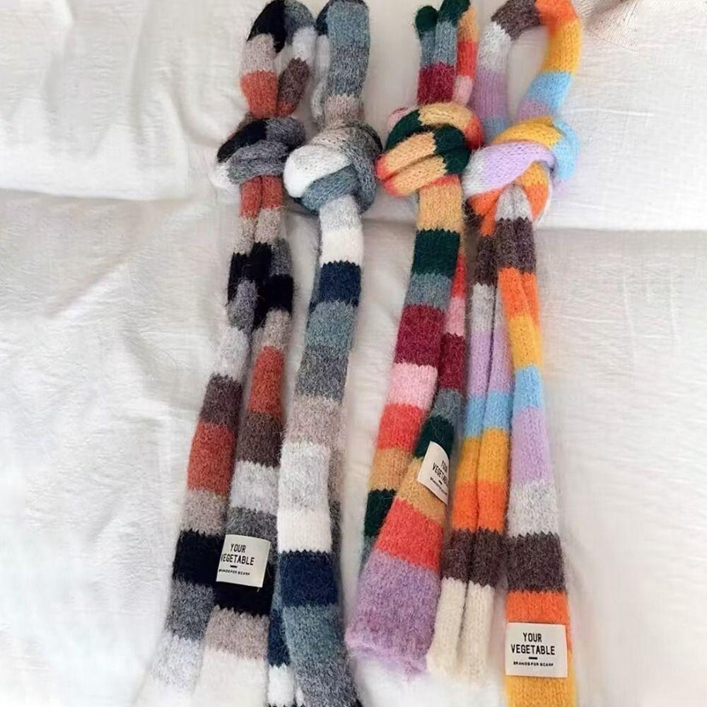 Rainbow Color Y2K Striped Scarf Harajuku Style Stripe Shawl Punk Long Narrow Scarves Girl