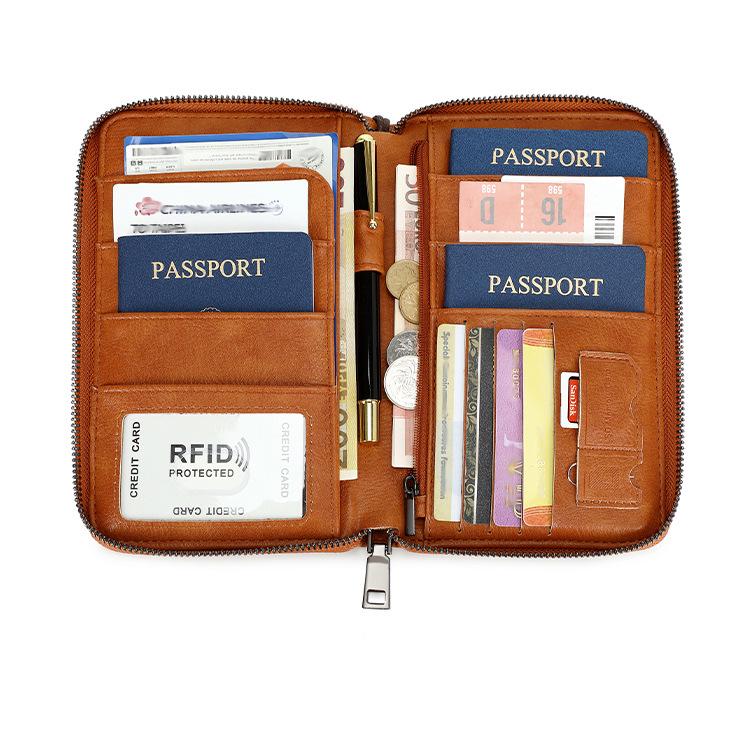 Anti-Theft RFID Zipper Passport Holder & Travel Wallet