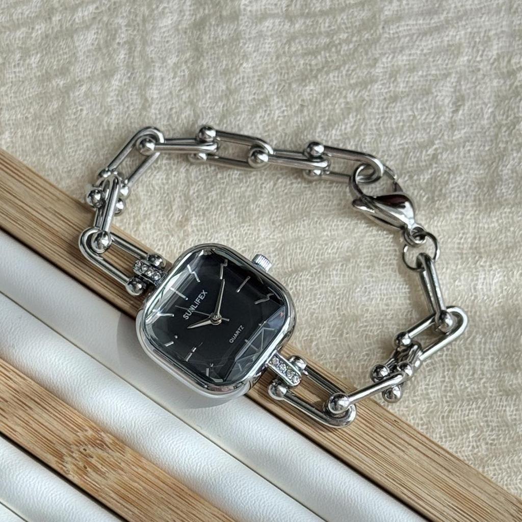 SUNLIFEX Винтажные золотые женские часы-браслет с квадратной цепочкой