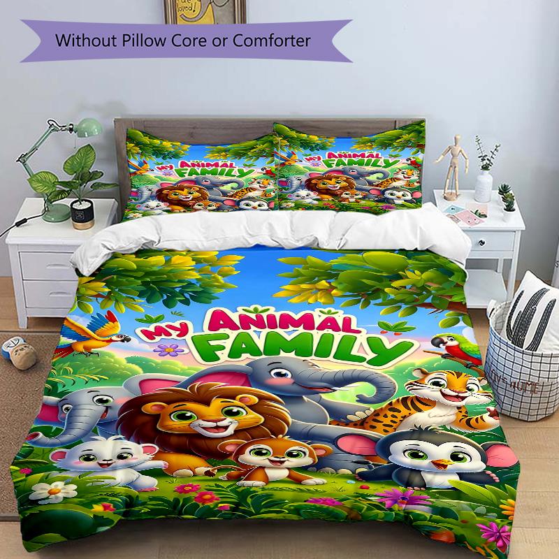 Animal Family Adventure Print 3Pcs Bedding Setduvet Cover With 2 Bedropillowcase Home Birthday Gift