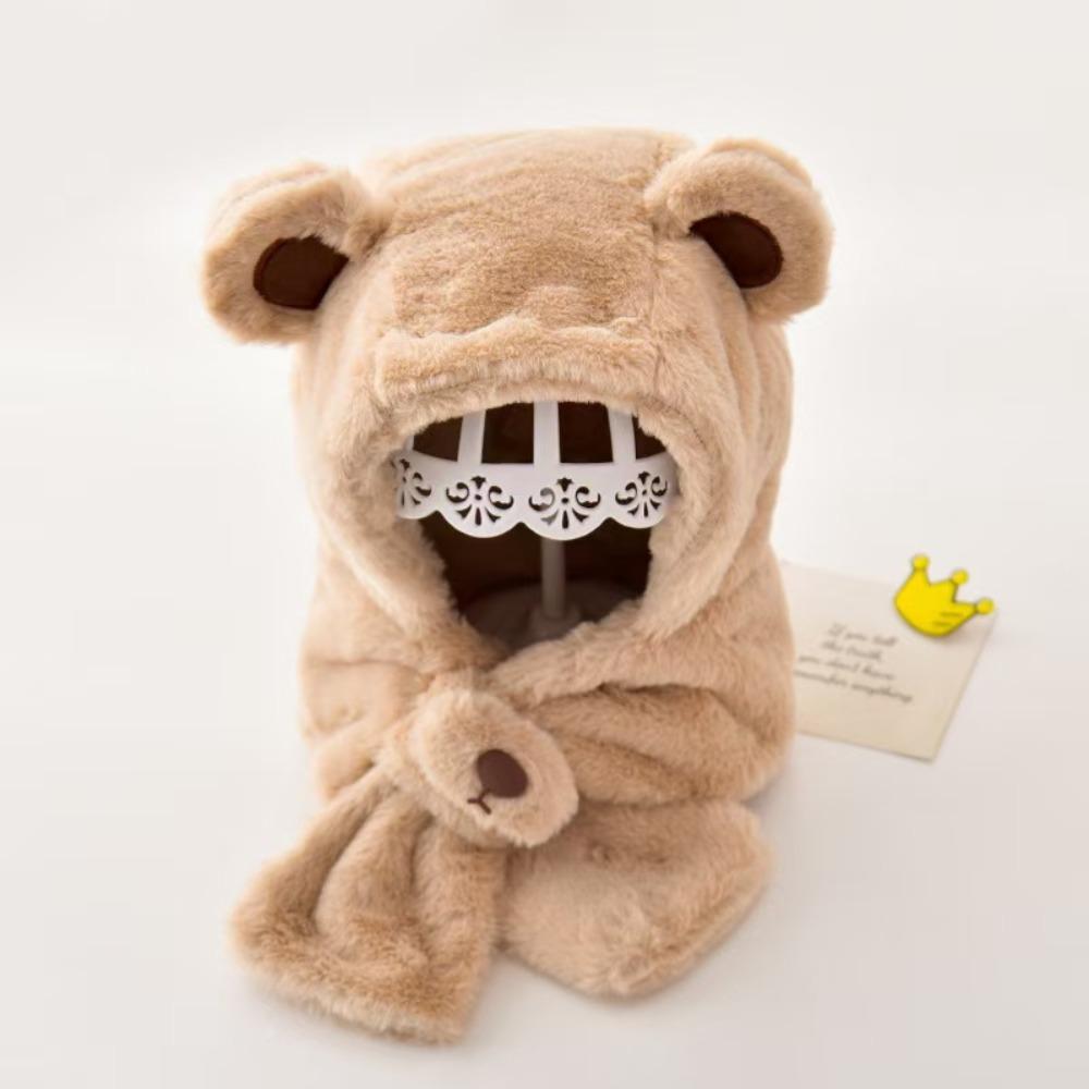 Solid Color Children Fleece Hat Fashion Design Plush Hat with Scarf Outdoor Bear Plush Hat Kid
