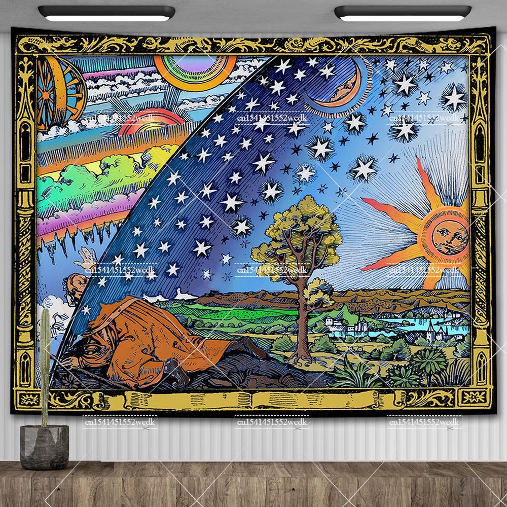 Фламмарион Гравюра Ксилография Гобелен Эстетика Хиппи Солнце Луна Таро Гобелены Украшение Дома Живопись Маслом Одеяла для Дивана