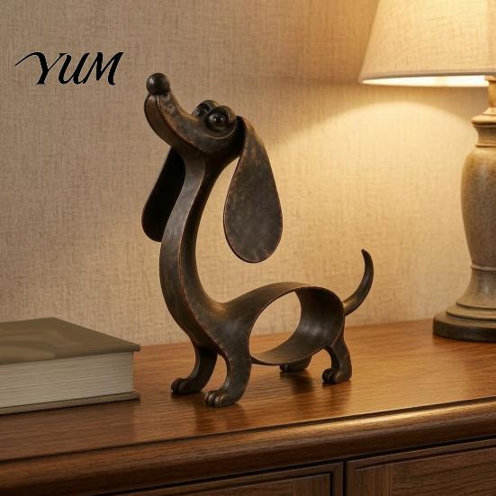 Backyard Metal Animal Statue Vintage Iron Dachshund Figurine, Cute Puppy Sculpture, Artistic Rustic Balcony Craft Dog for Outdoor Garden Indoor Table