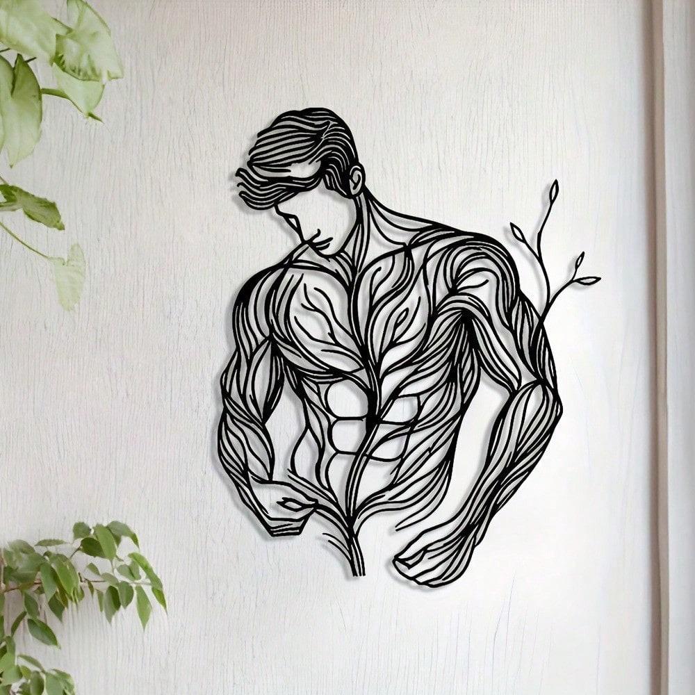 1pc Metal Wall Art, Line Drawing Floral Man, Abstract Art, Metal Sign. It Is Suitable For Home Decoration, Wall Decoration, And Room Decoration.
