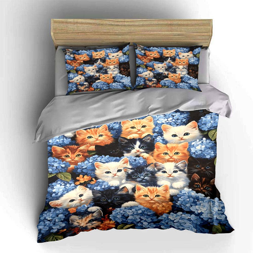Whimsical kittens in blossoms. Bedding sets Duvet covers Pillowcases(1* Duvet Cover 2* Pillowcases without duvet insert)