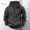 Осень-зима Мужская толстовка с капюшоном на шнуровке со свободными эластичными манжетами Ретро Теплый пуловер Средней длины с накладными карманами в стиле хип-хоп Однотонная толстовка с капюшоном