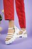 Women's Casual Sandals 6144 High Sole Lace Up Summer Shoes White