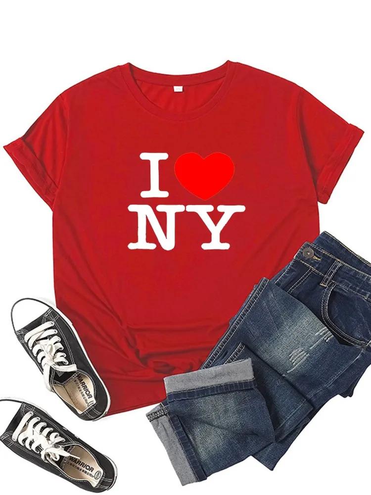 Женская футболка с надписью «I Love NY New York» для девочек Y2K Harajuku, черная, розовая, красная, новая, женская, забавная одежда, подарок