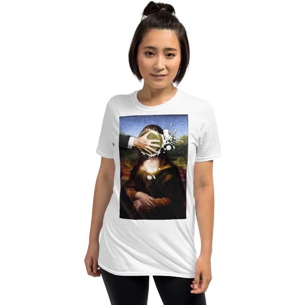 Pie in The Face Mona Lisa Short-Sleeve Unisex T-Shirt, White, X-Large