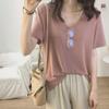 Women's Summer V-neck Short Sleeve Solid Color Korean Style T-shirt